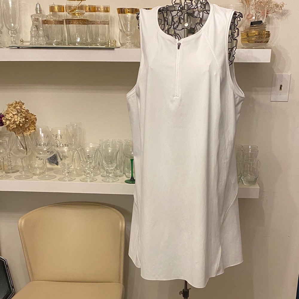 Athleta White Sleeveless Zip-Front Tank Dress